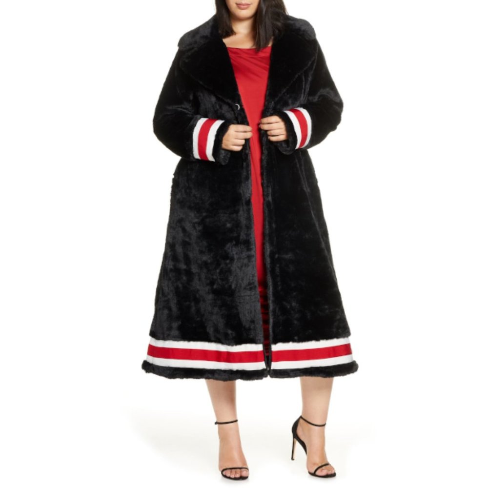 Coldesina Ribbon Trim Faux Fur Swing Coat